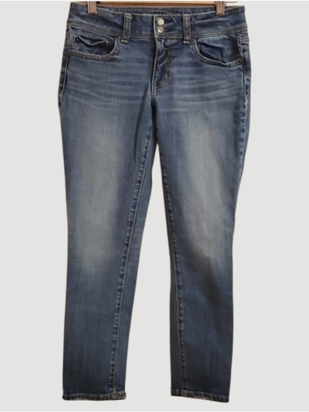 American Eagle Jeans Womens Size 4 Blue Skinny Crop Stretch‎ Double Button